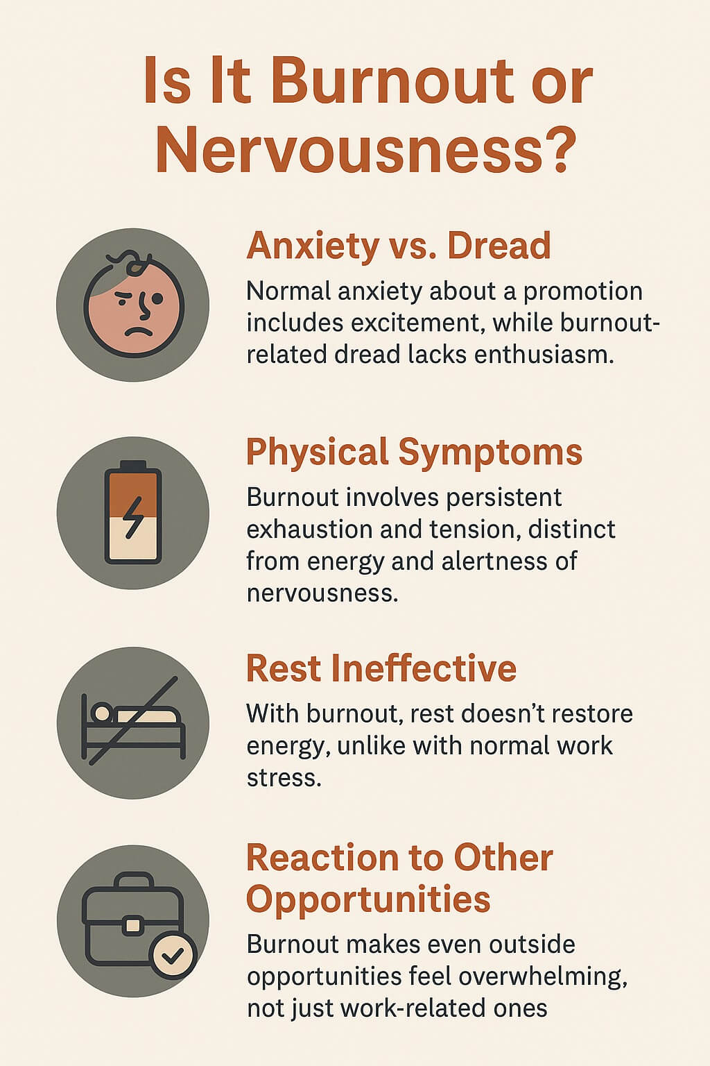 Feeling anxious before a promotion can be normal—but when excitement disappears and rest no longer restores energy, burnout may be the real issue.